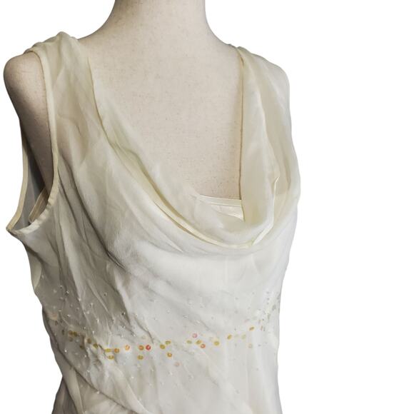 Y2k Fairycore Top Silk Emma James Cowl Neck Sequin Sheer Top w/ Tank - Size 14 - Picture 2 of 8